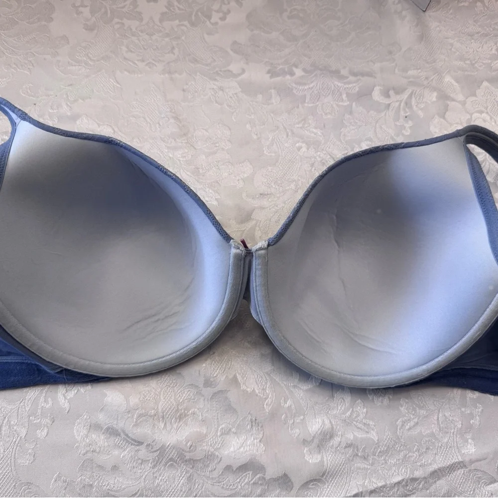 Cacique Lightly Lined T Shirt Bra Plus Size 46D Blue Lace‎ Logo Sexy Underwire
